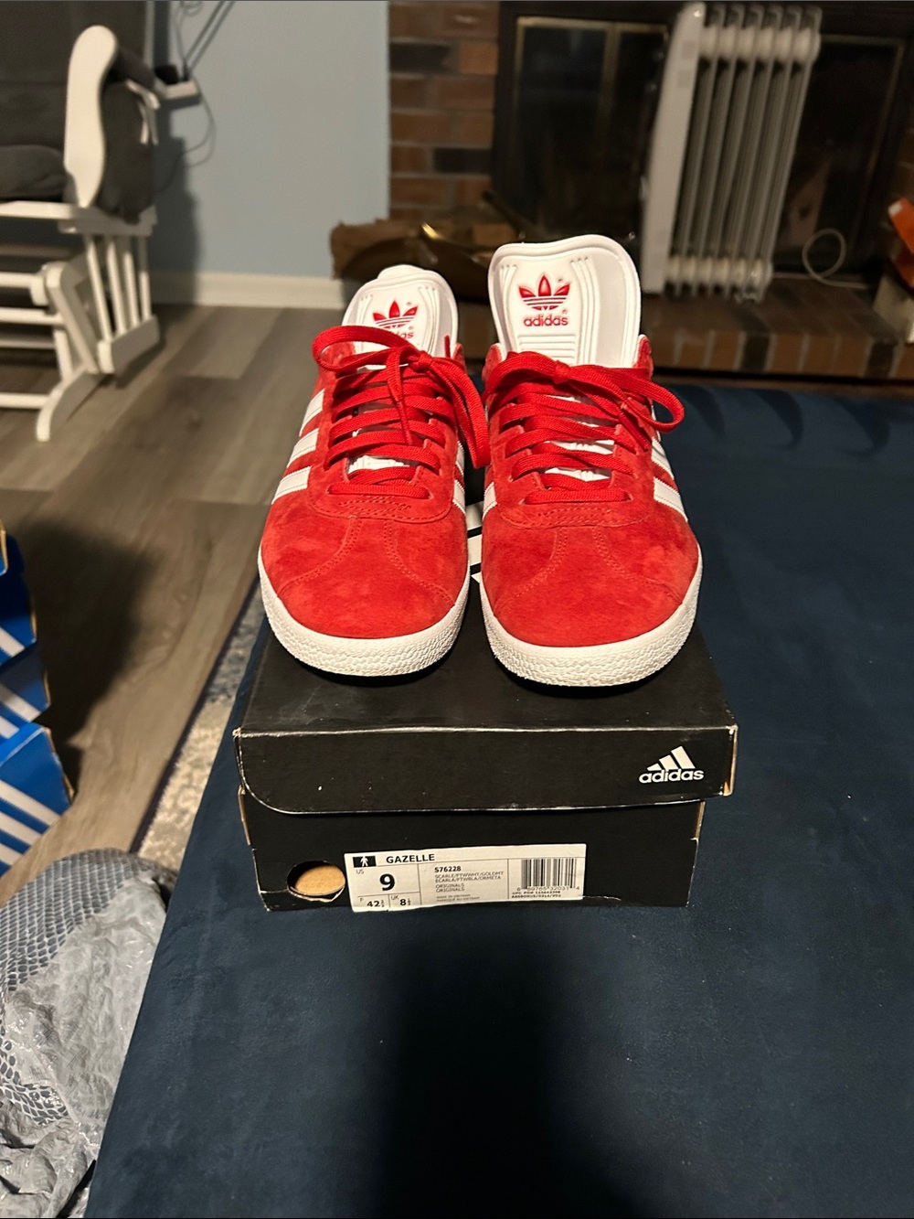 adidas Kids Red Suede Sneakers with White Stripes
